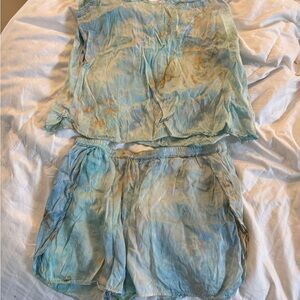 Women's Blue Tie-Dye Silk Pajama Set